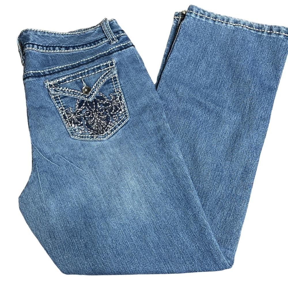 Nine West jeans straight leg sparkle pockets 2 buttons 14